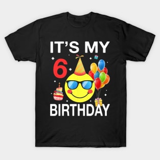 Kids Emoji Its My 6th Birthday T-Shirt Fun 6 Years Old T-Shirt